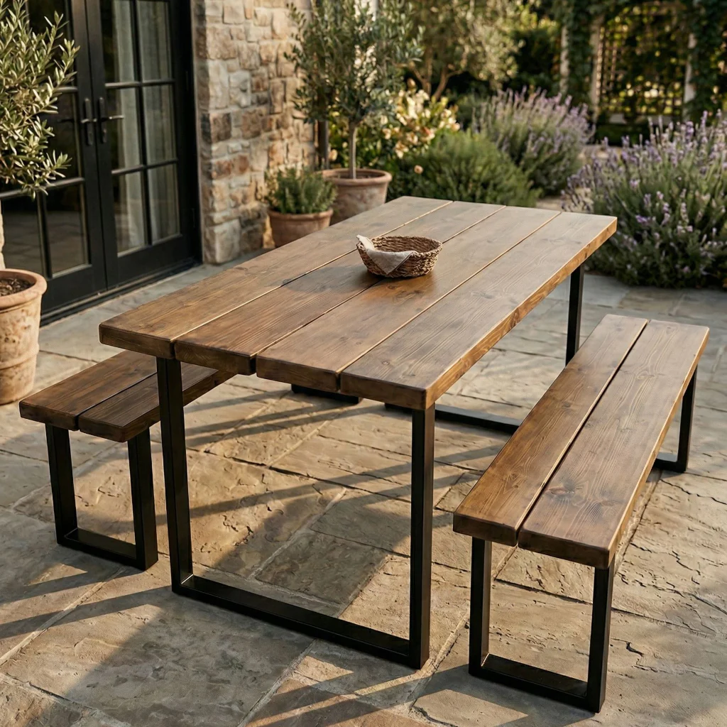 Sleek & Slender Slatted Outdoor Table - Image 4