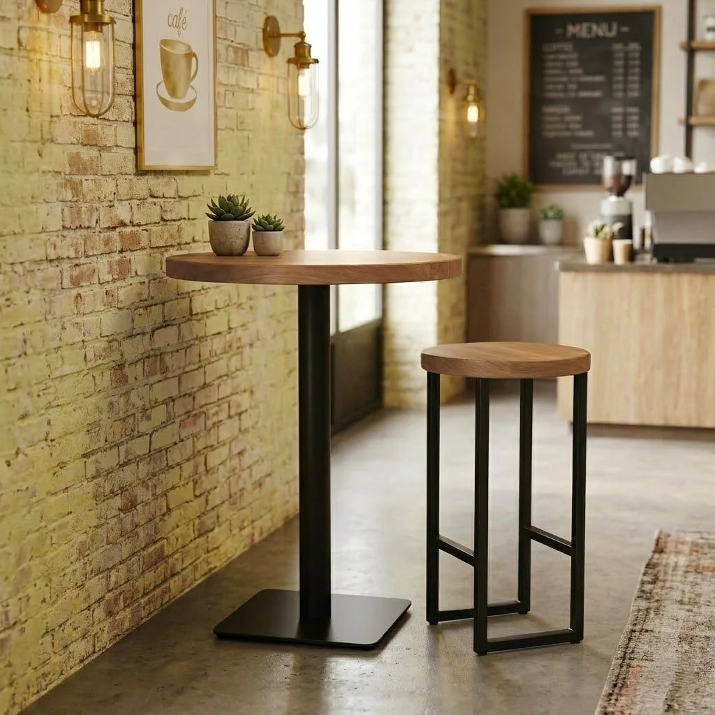 Solid Oak Large Round Poseur Table