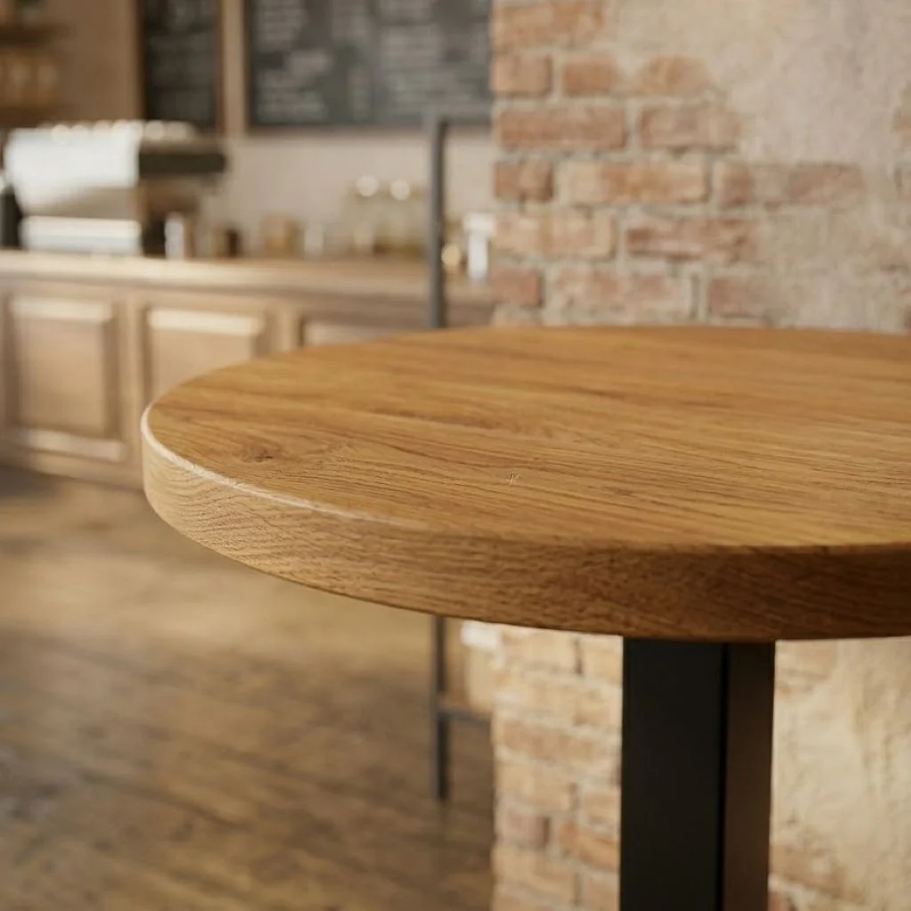 Solid Oak Large Round Poseur Table - Image 2