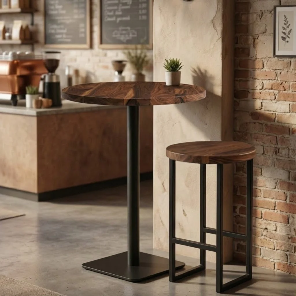Solid Walnut Large Round Poseur Table