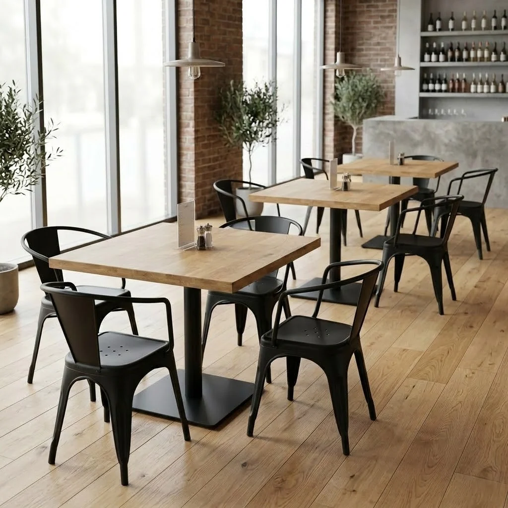 Staved Oak Large Square Pedestal Table