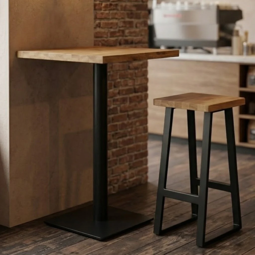 Staved Oak Large Square Poseur Table