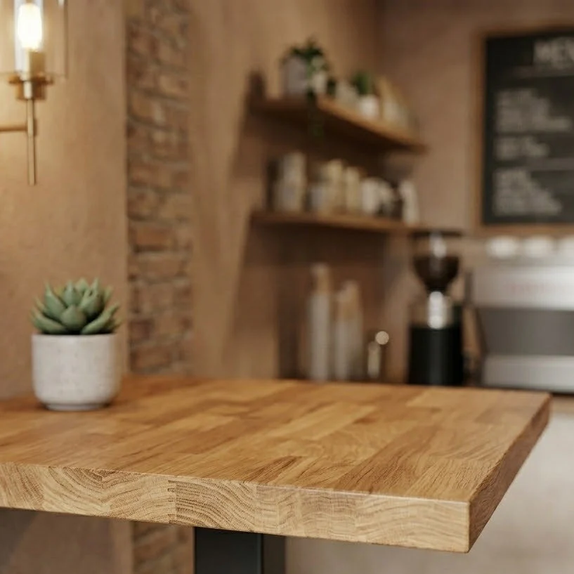Staved Oak Large Square Poseur Table - Image 2