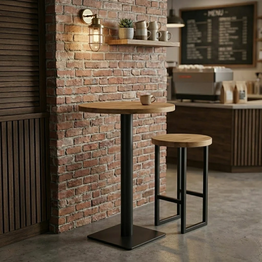 Staved Oak Small Round Poseur Table