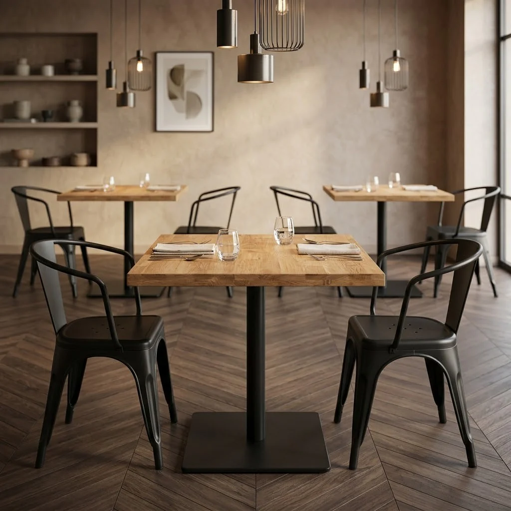 Staved Oak Small Square Pedestal Table