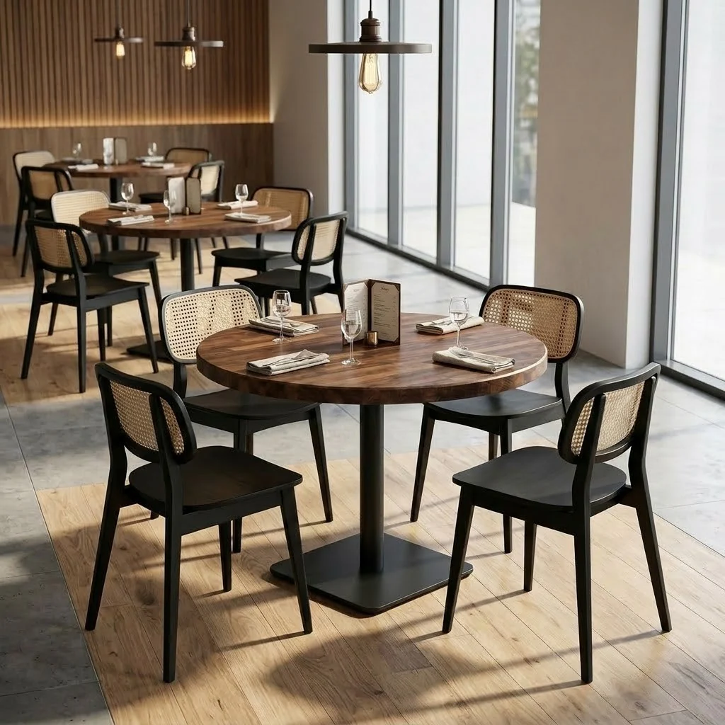 Staved Walnut Large Round Pedestal Table