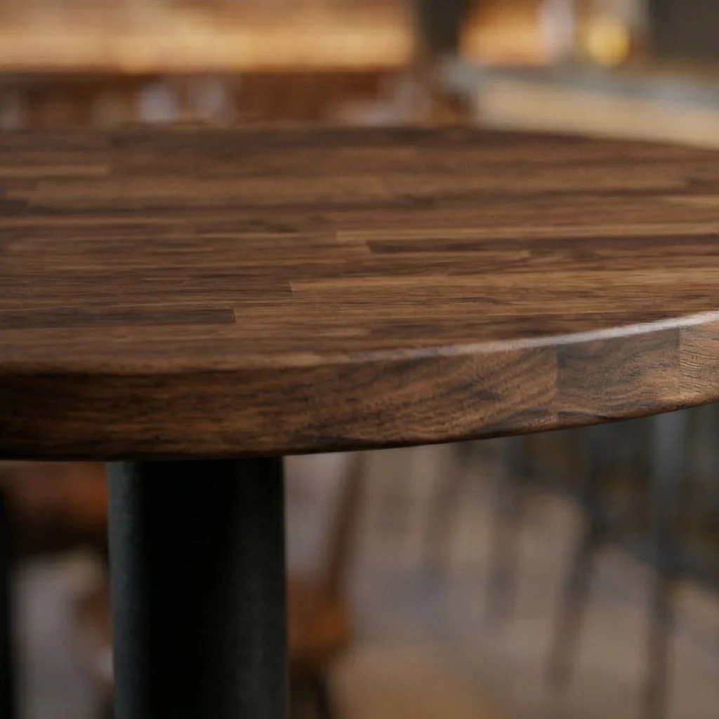 Staved Walnut Large Round Poseur Table - Image 2