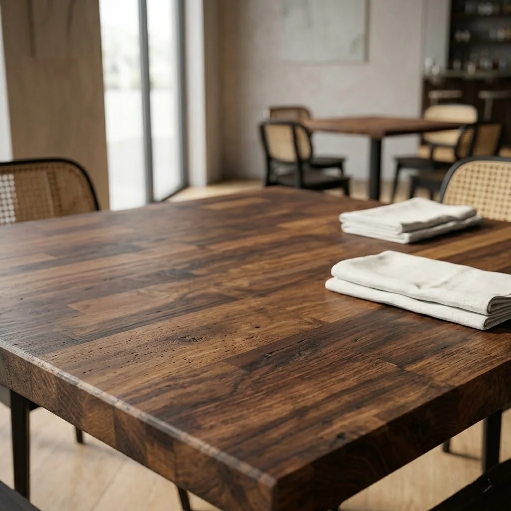 Staved Walnut Large Square Pedestal Table - Image 2