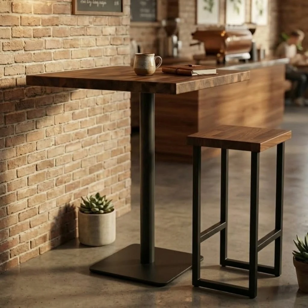 Staved Walnut Large Square Poseur Table