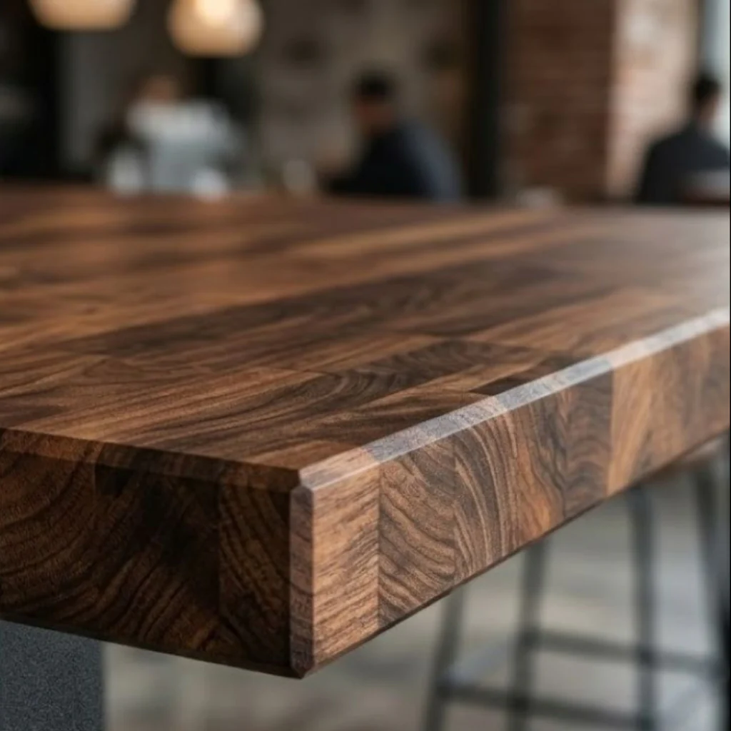 Staved Walnut Large Square Poseur Table - Image 2