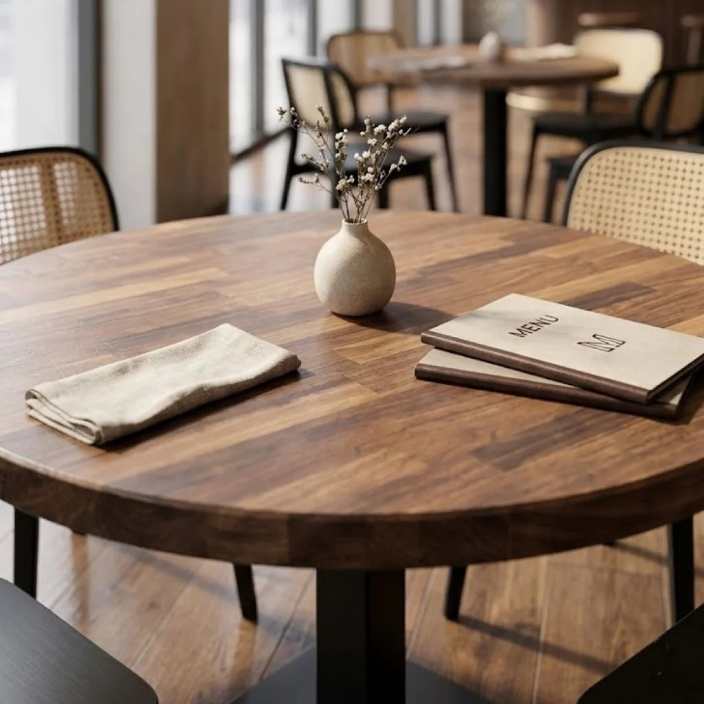 Staved Walnut Small Round Pedestal Table - Image 2