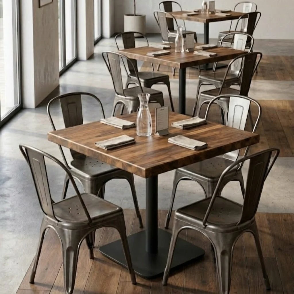 Staved Walnut Small Square Pedestal Table