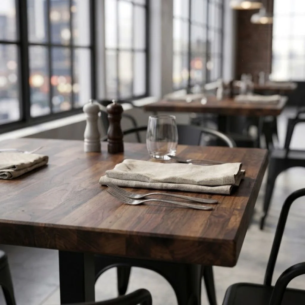 Staved Walnut Small Square Pedestal Table - Image 2