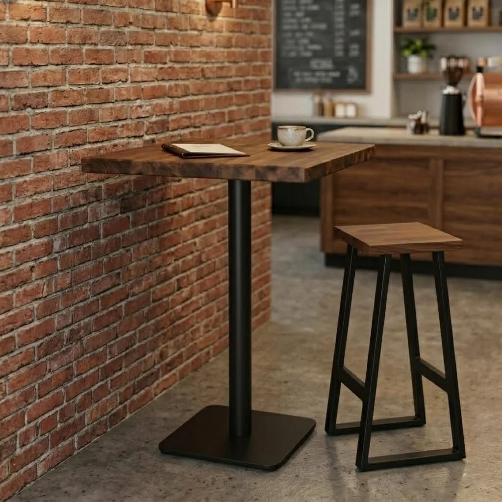 Staved Walnut Small Square Poseur Table