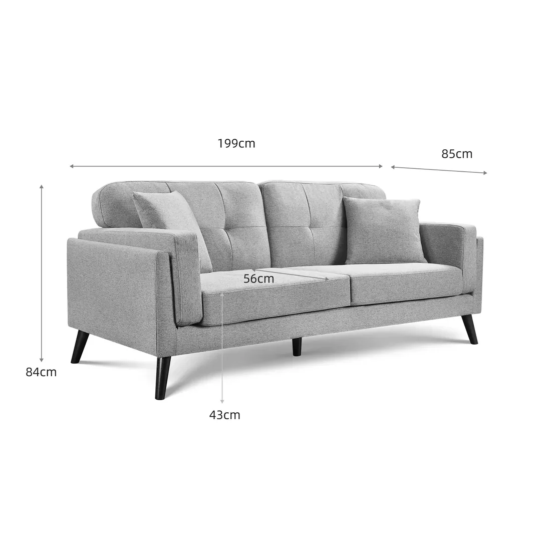 Valmere 3 Seater Fabric Sofa - Stone Grey - Image 5