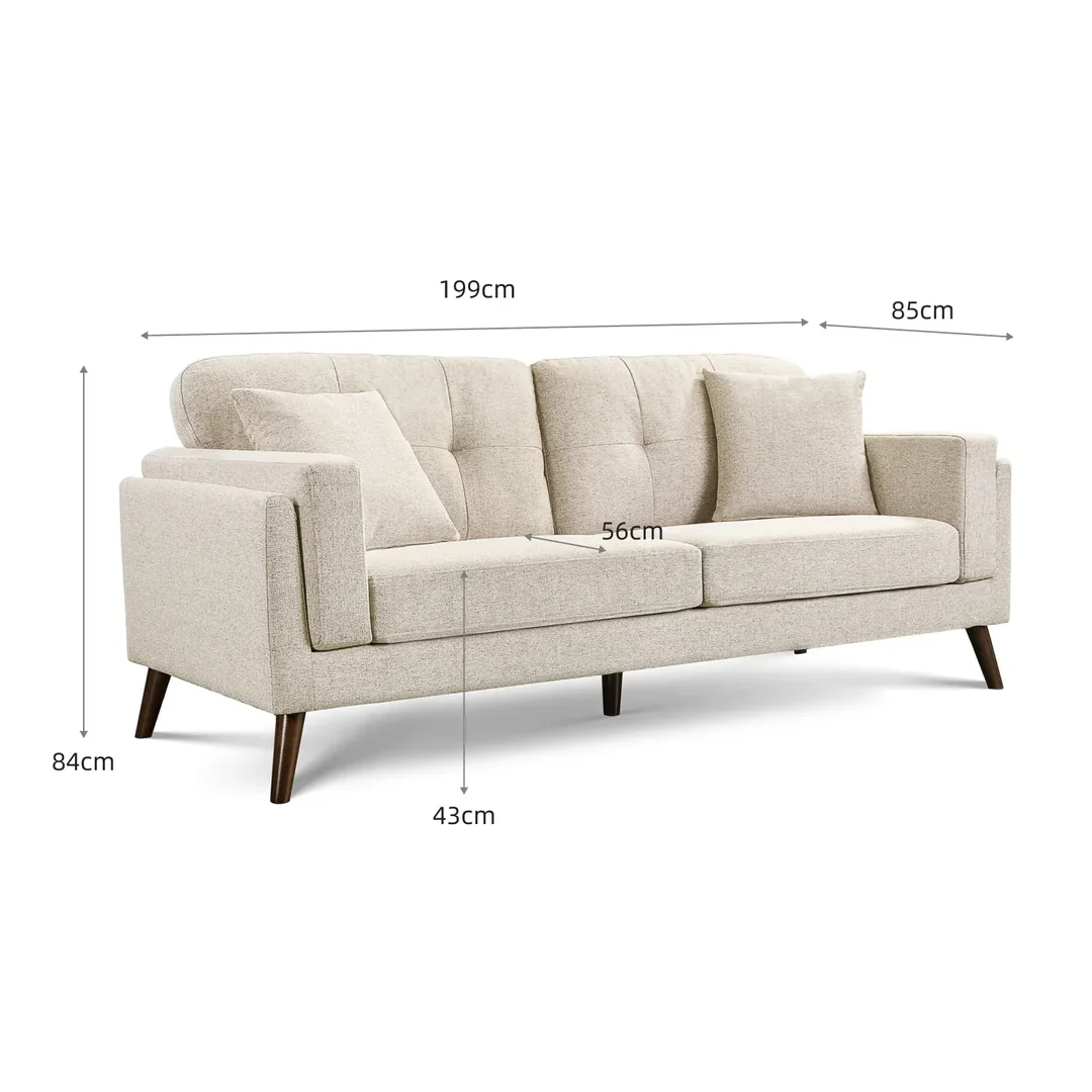 Valmere 3 Seater Fabric Sofa - Warm Beige - Image 5