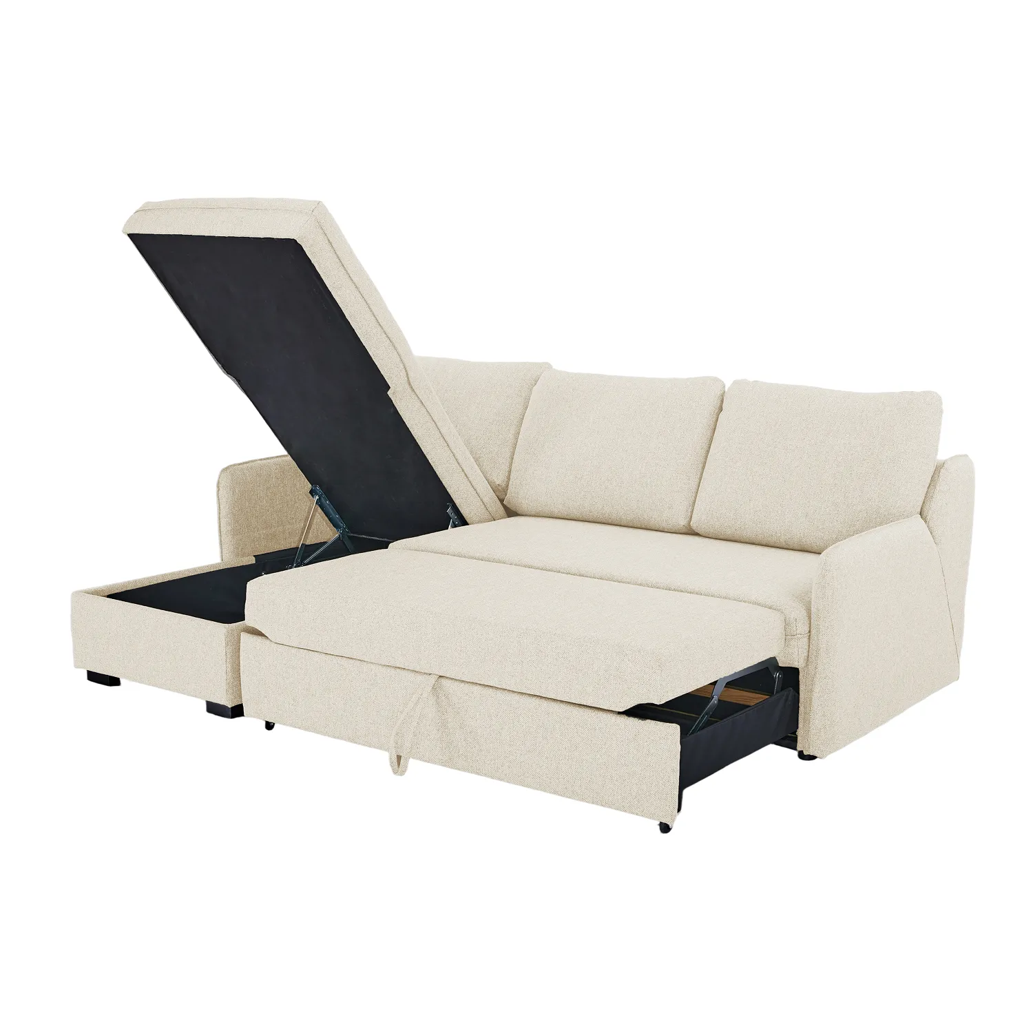 Verona Fabric 3 Seater Reversible Corner Sofa Bed with Storage - Cream - Image 10