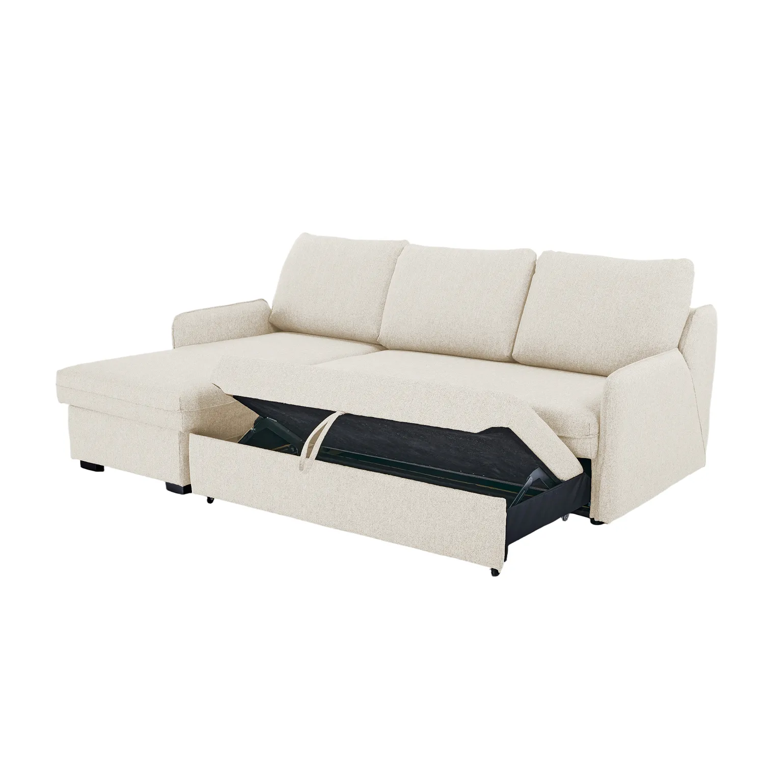 Verona Fabric 3 Seater Reversible Corner Sofa Bed with Storage - Cream - Image 16