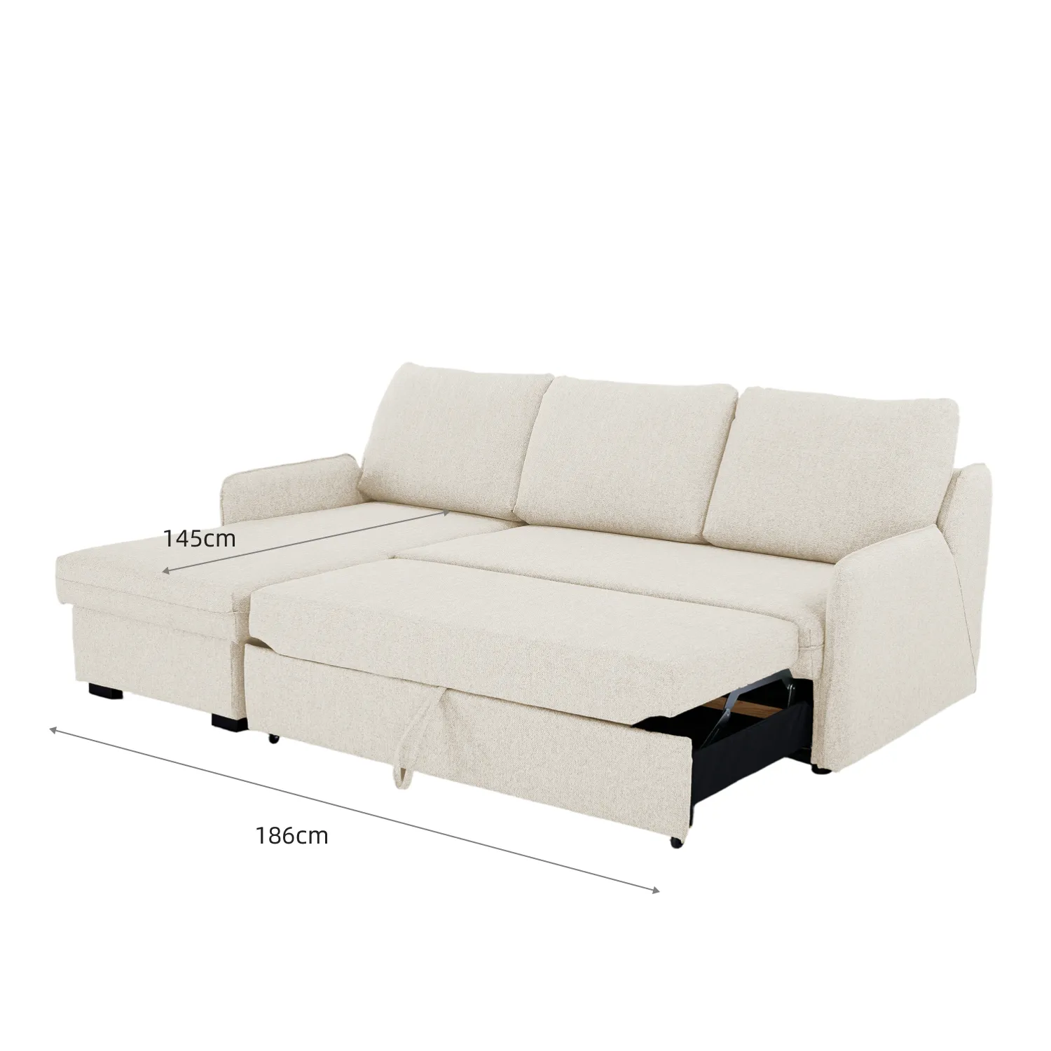 Verona Fabric 3 Seater Reversible Corner Sofa Bed with Storage - Cream - Image 23