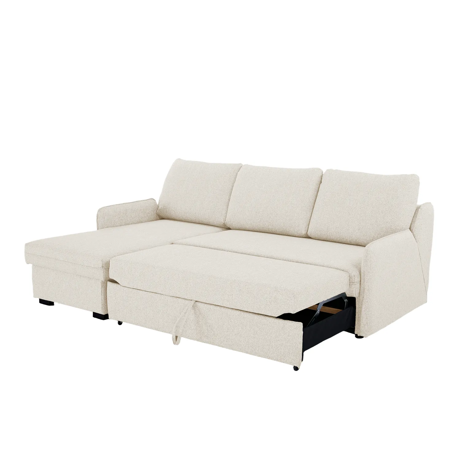 Verona Fabric 3 Seater Reversible Corner Sofa Bed with Storage - Cream - Image 7