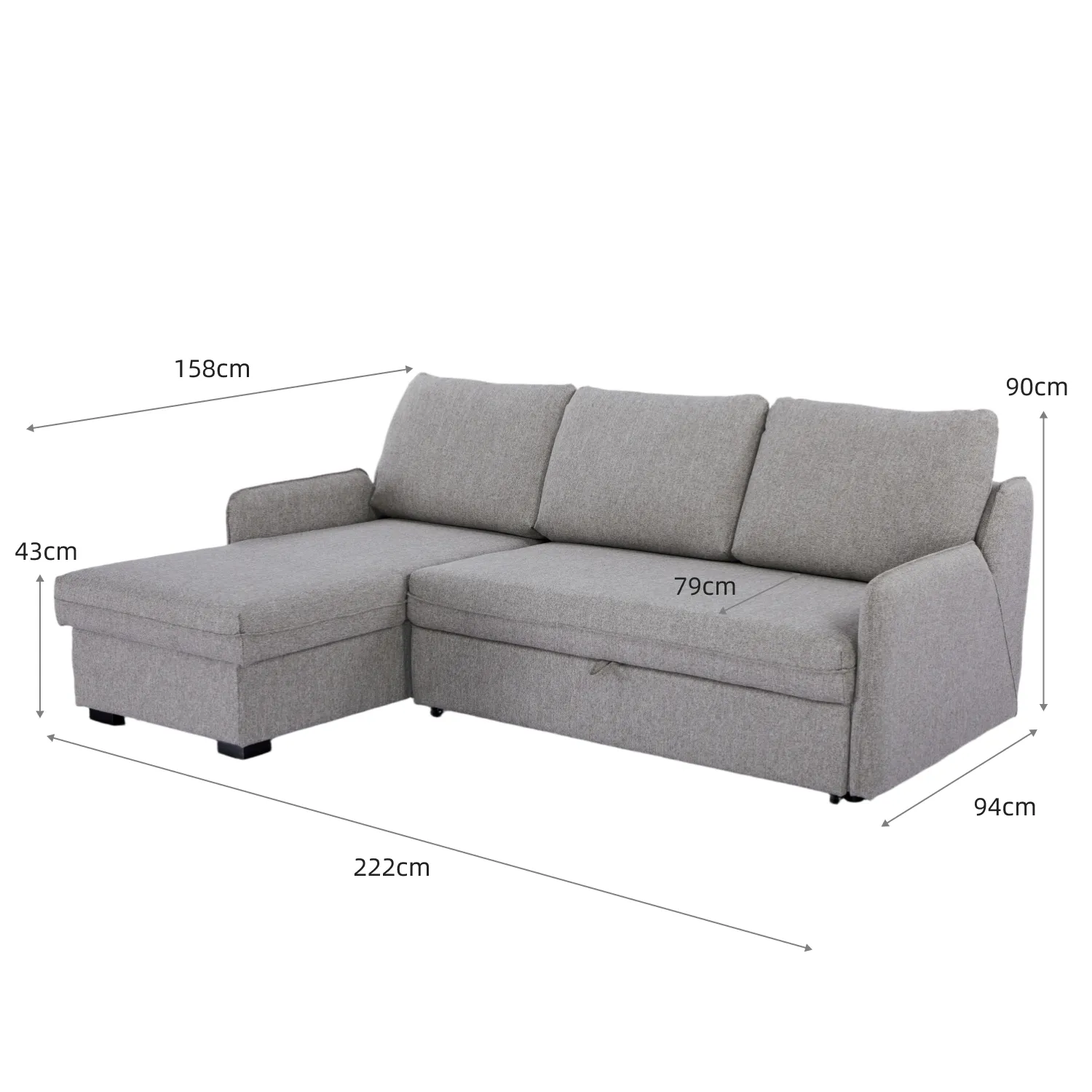 Verona Fabric 3 Seater Reversible Corner Sofa Bed with Storage - Grey - Image 24