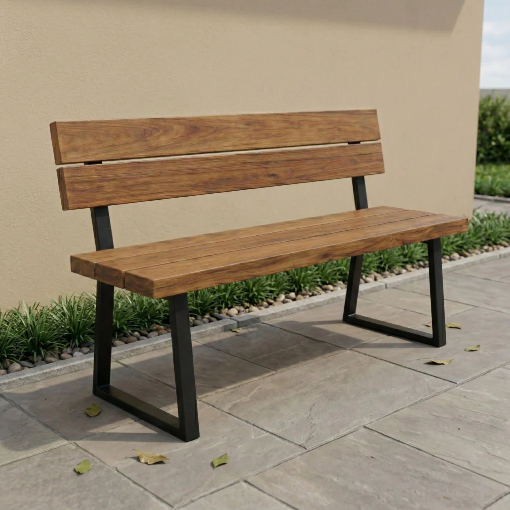 Woodland Iroko Outdoor Bench with Back - Image 3