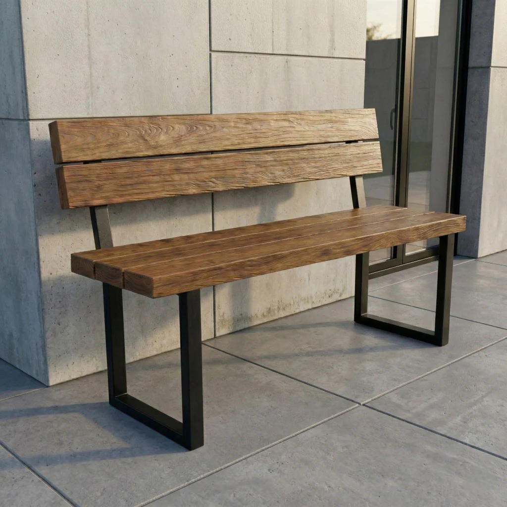 Woodland Iroko Outdoor Bench with Back - Image 4