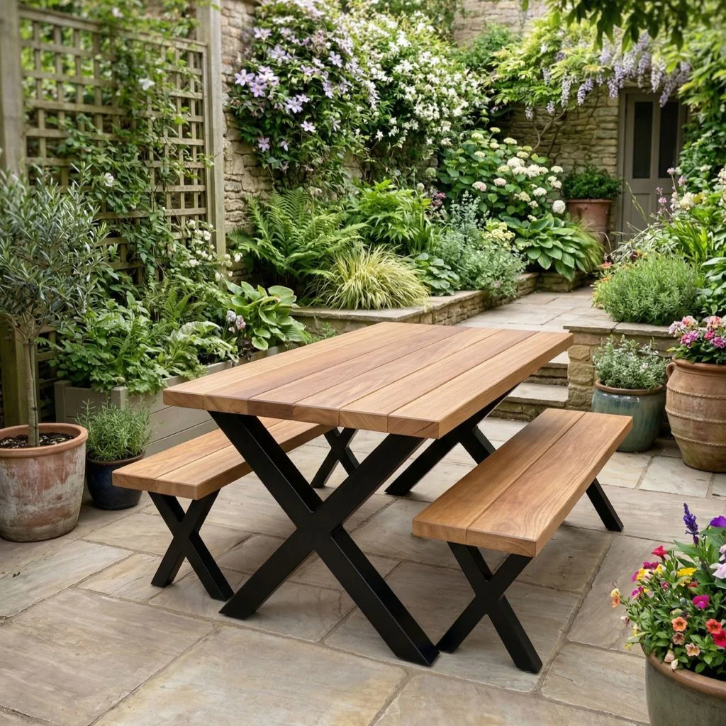 Woodland Iroko Slatted Outdoor Table - Image 3
